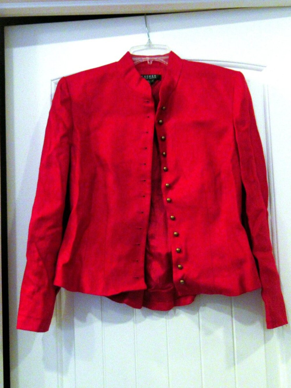 Lauren Ralph Lauren red linen blazer, buttons closed, sz. 10